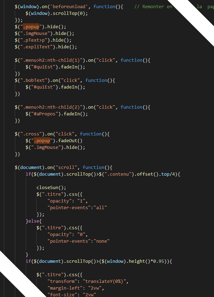 illustration du code Javascript mis en oeuvre dans ce projet